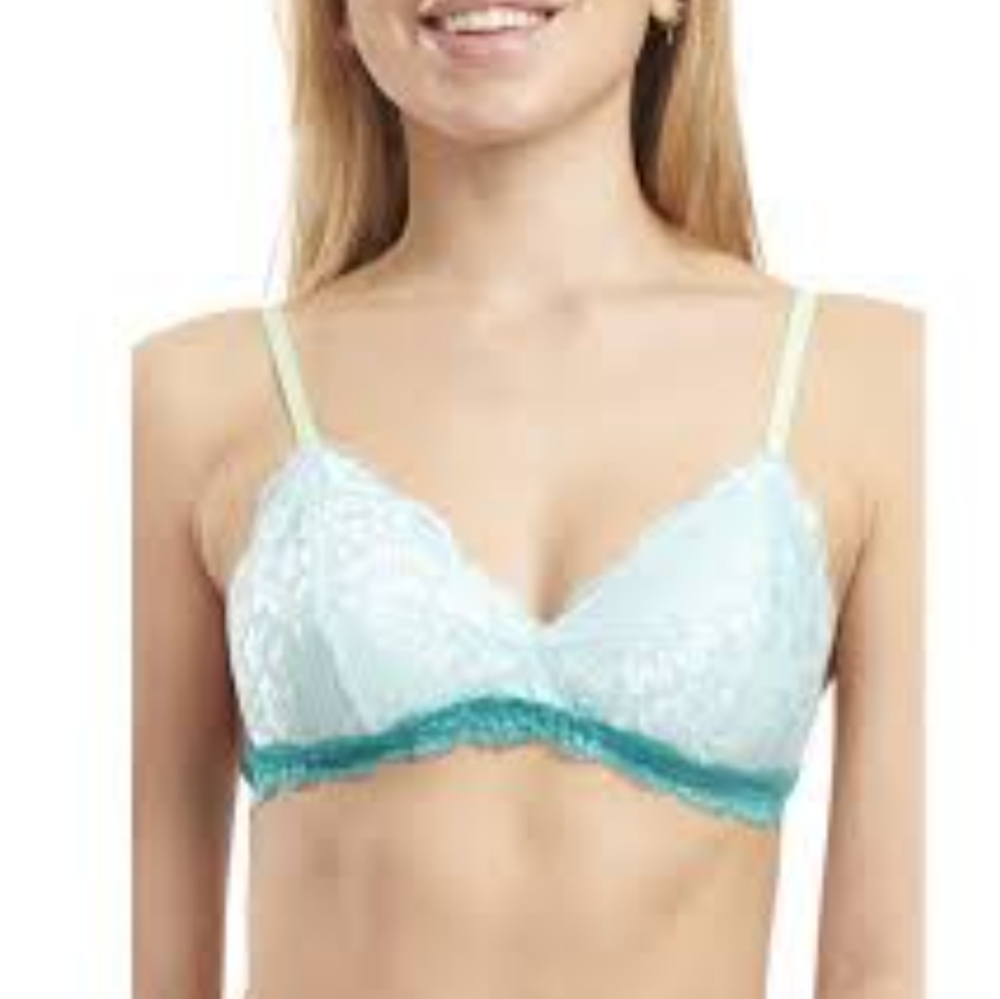 No Boundaries Womens Aqua and Teal Floral Lace Triangle Bralette SIZE Small
